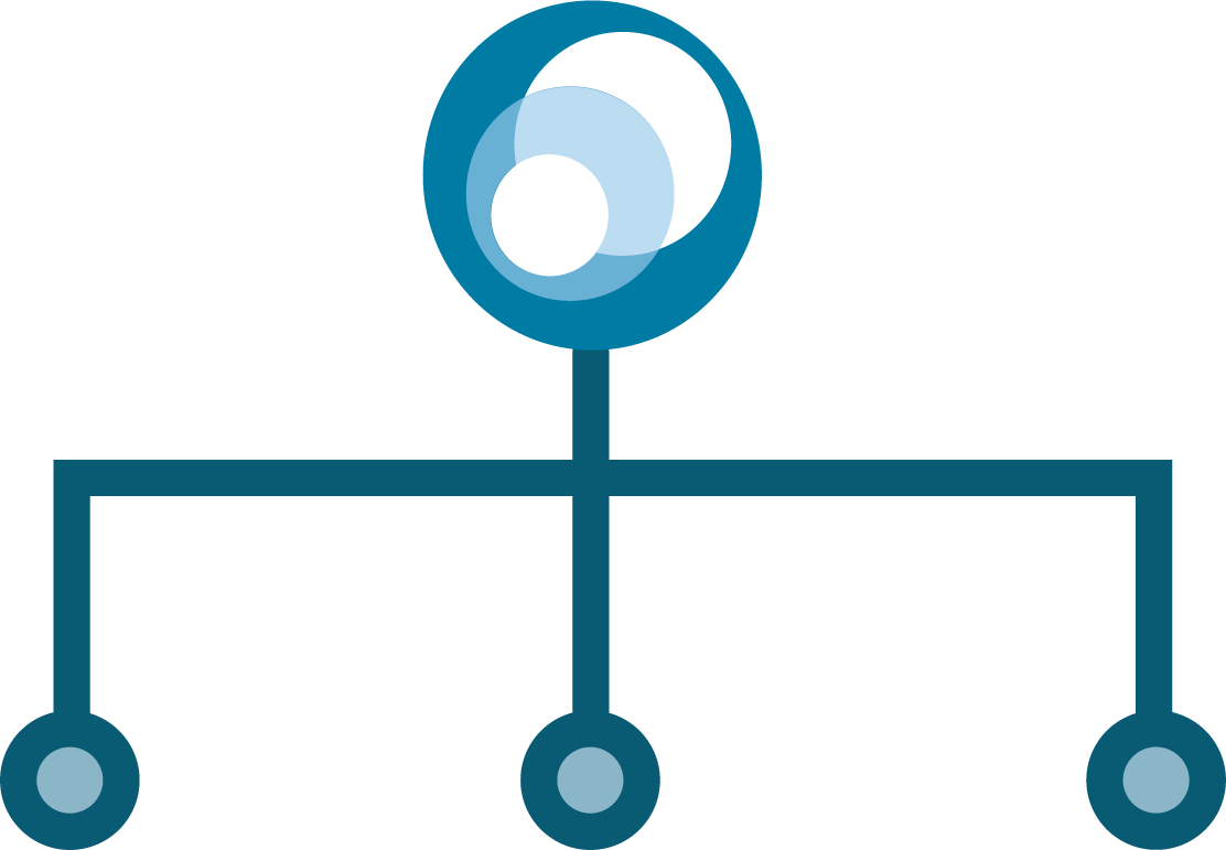 Ikon/illustrasjon av et organisasjonskart med logosymbolet vårt øverst. 